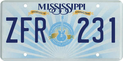 MS license plate ZFR231