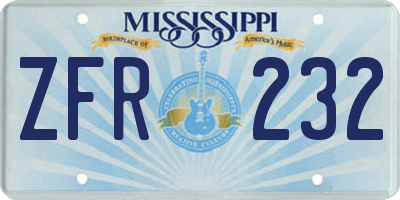 MS license plate ZFR232