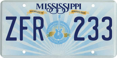 MS license plate ZFR233