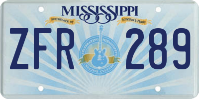 MS license plate ZFR289