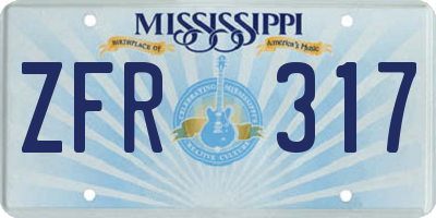 MS license plate ZFR317