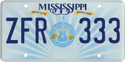 MS license plate ZFR333