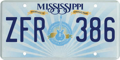 MS license plate ZFR386