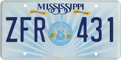 MS license plate ZFR431