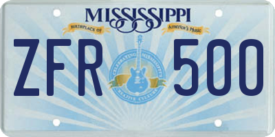 MS license plate ZFR500