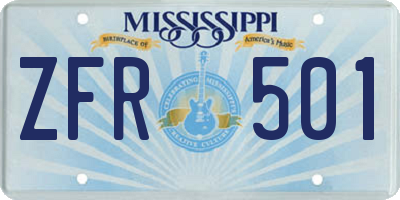 MS license plate ZFR501