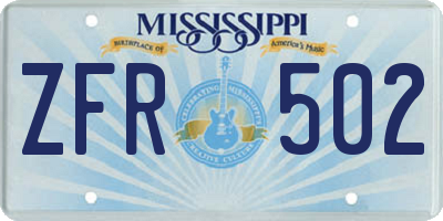 MS license plate ZFR502