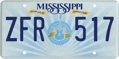 MS license plate ZFR517