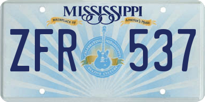 MS license plate ZFR537