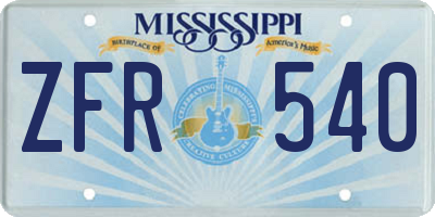 MS license plate ZFR540