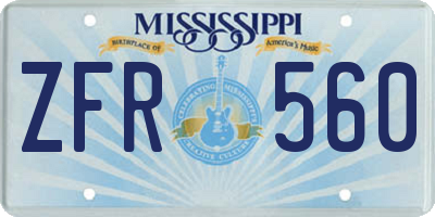 MS license plate ZFR560