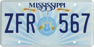 MS license plate ZFR567