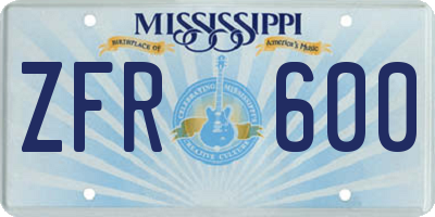 MS license plate ZFR600