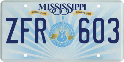 MS license plate ZFR603