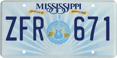 MS license plate ZFR671
