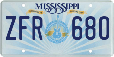 MS license plate ZFR680