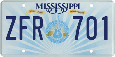 MS license plate ZFR701