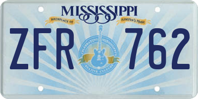 MS license plate ZFR762