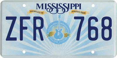 MS license plate ZFR768