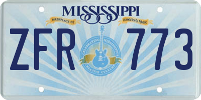 MS license plate ZFR773