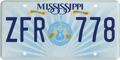 MS license plate ZFR778