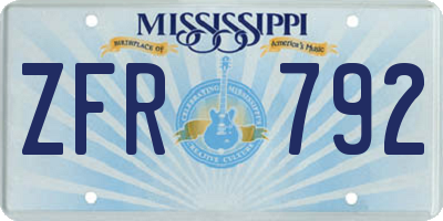MS license plate ZFR792