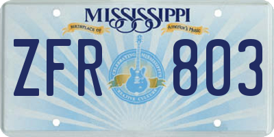 MS license plate ZFR803