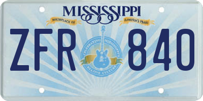 MS license plate ZFR840