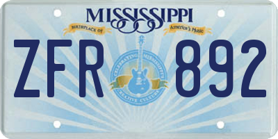MS license plate ZFR892