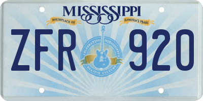 MS license plate ZFR920