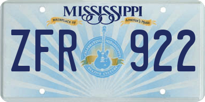 MS license plate ZFR922
