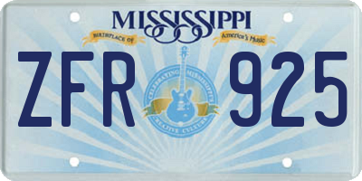 MS license plate ZFR925