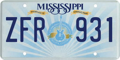 MS license plate ZFR931