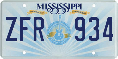 MS license plate ZFR934