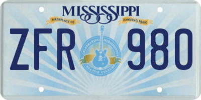 MS license plate ZFR980