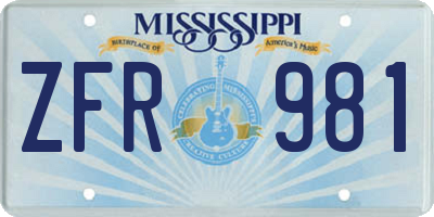 MS license plate ZFR981