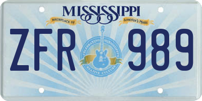 MS license plate ZFR989