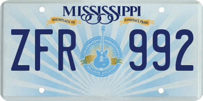 MS license plate ZFR992