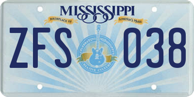 MS license plate ZFS038