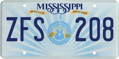 MS license plate ZFS208