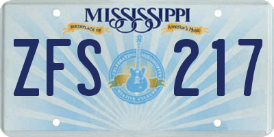 MS license plate ZFS217