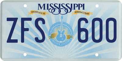 MS license plate ZFS600