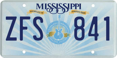 MS license plate ZFS841