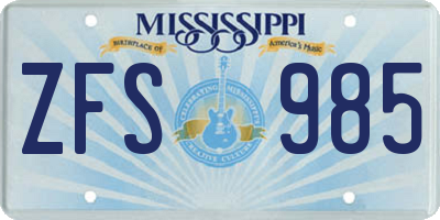 MS license plate ZFS985
