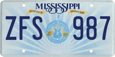 MS license plate ZFS987