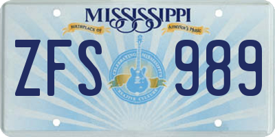 MS license plate ZFS989