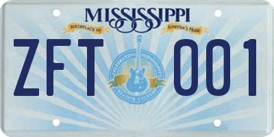 MS license plate ZFT001