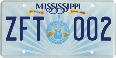 MS license plate ZFT002
