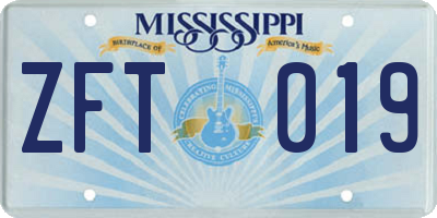 MS license plate ZFT019