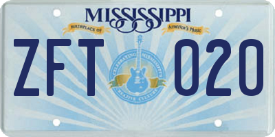 MS license plate ZFT020